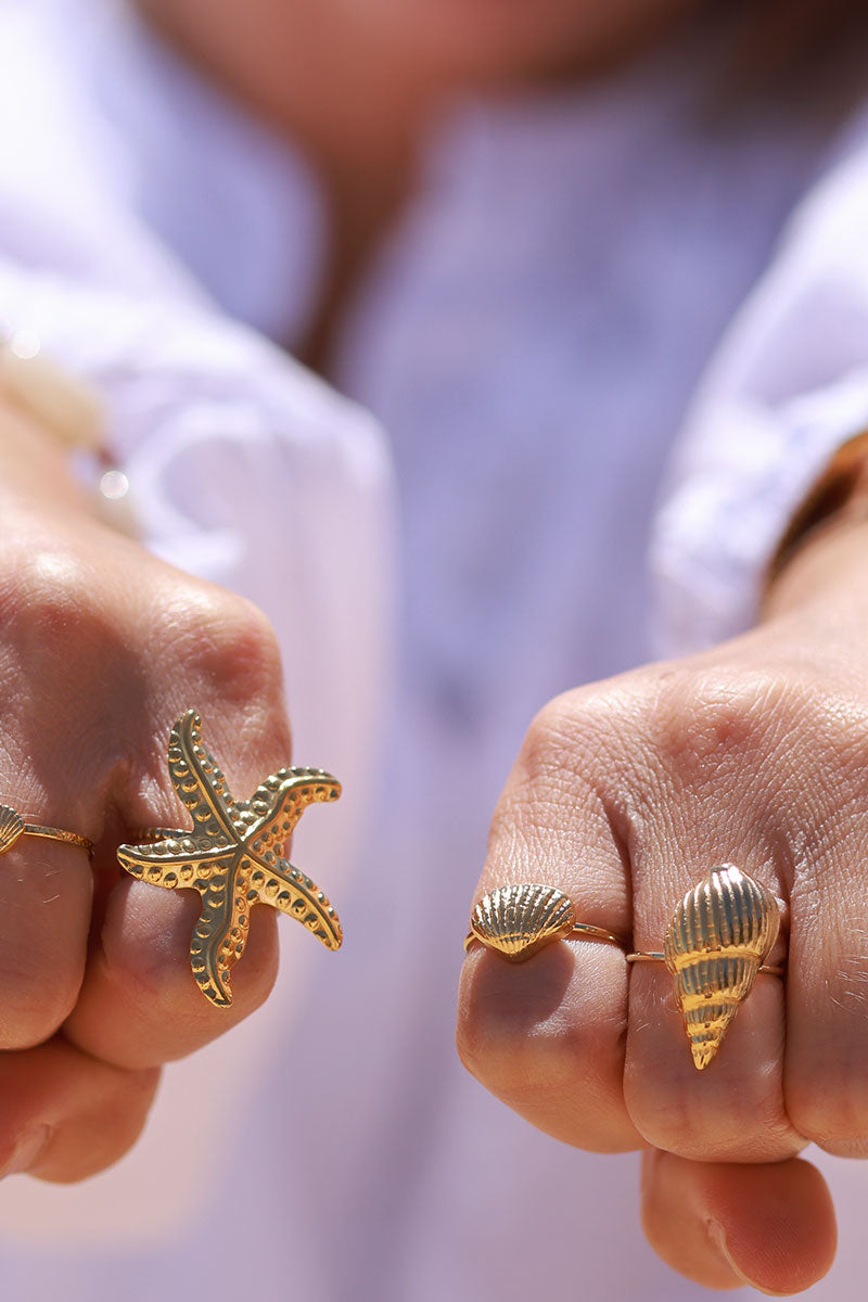 Bague ajustable dorée coquillage Shell texturé
