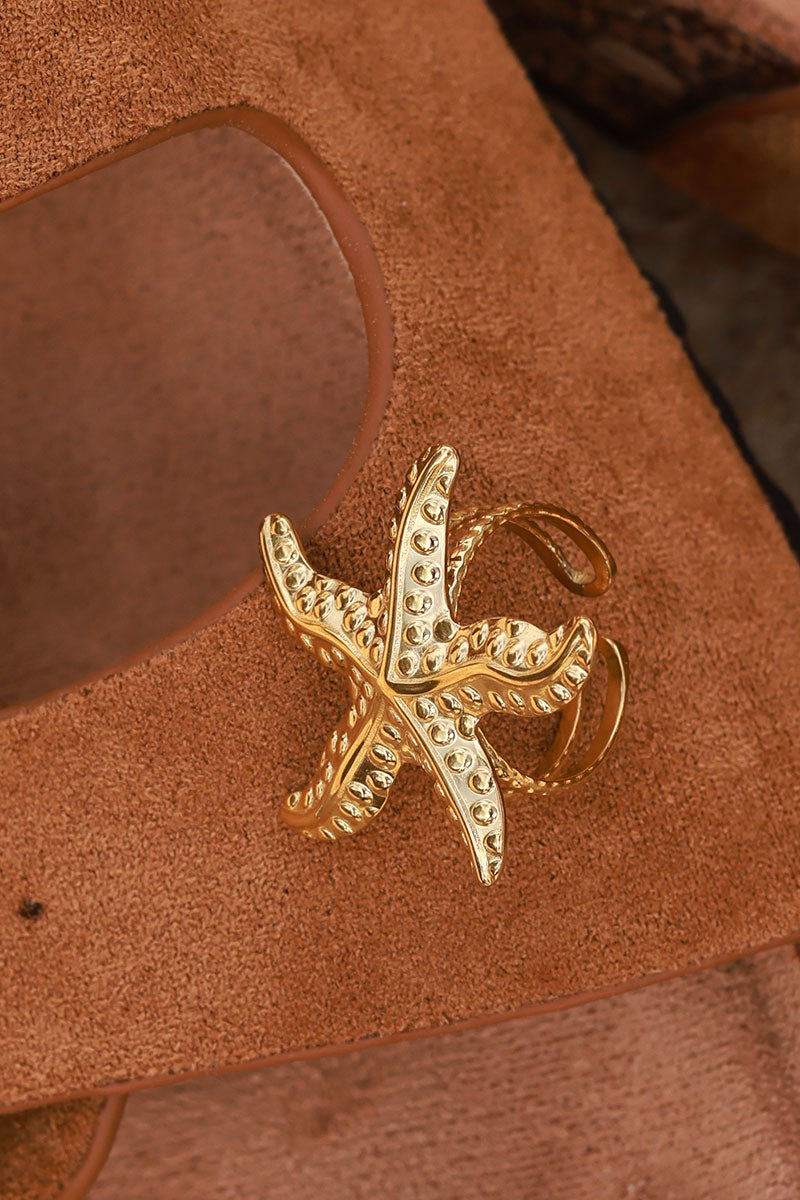 Bague ajustable dorée grande étoile de mer