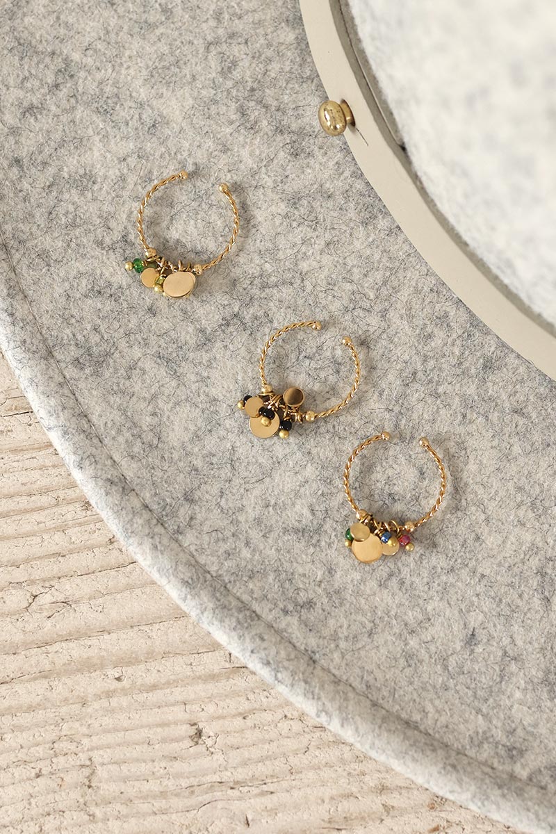 Bague fine dorée petites breloques perles colorées bijoux pour femme H007