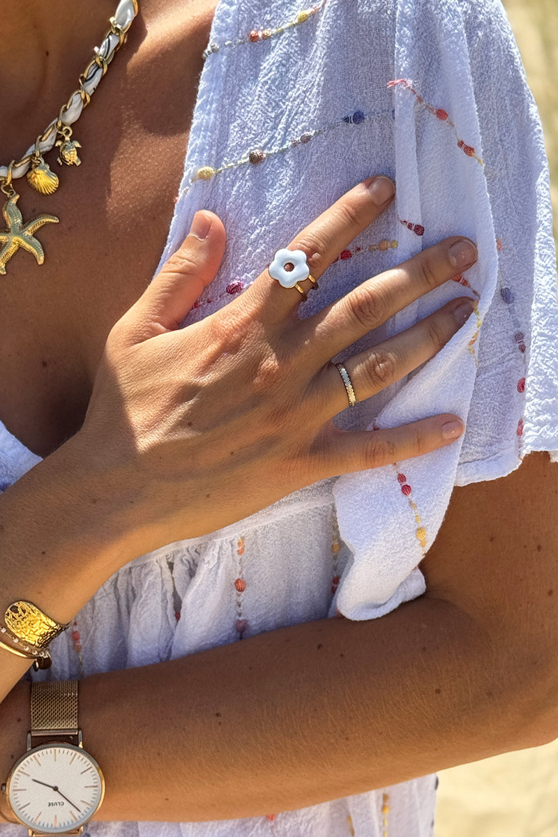 White Flower Power Cuff Ring