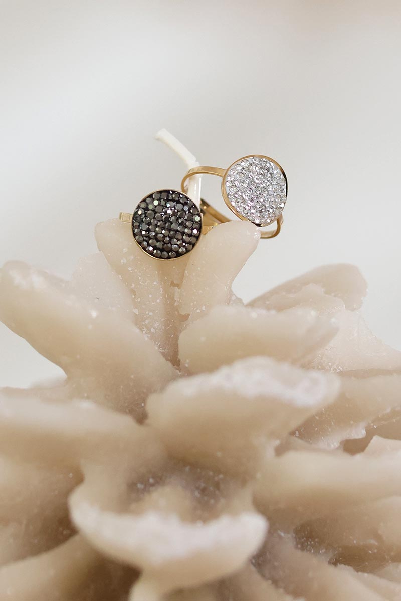 Bague réglable dorée strass noir bijoux femme accessoires mode G117
