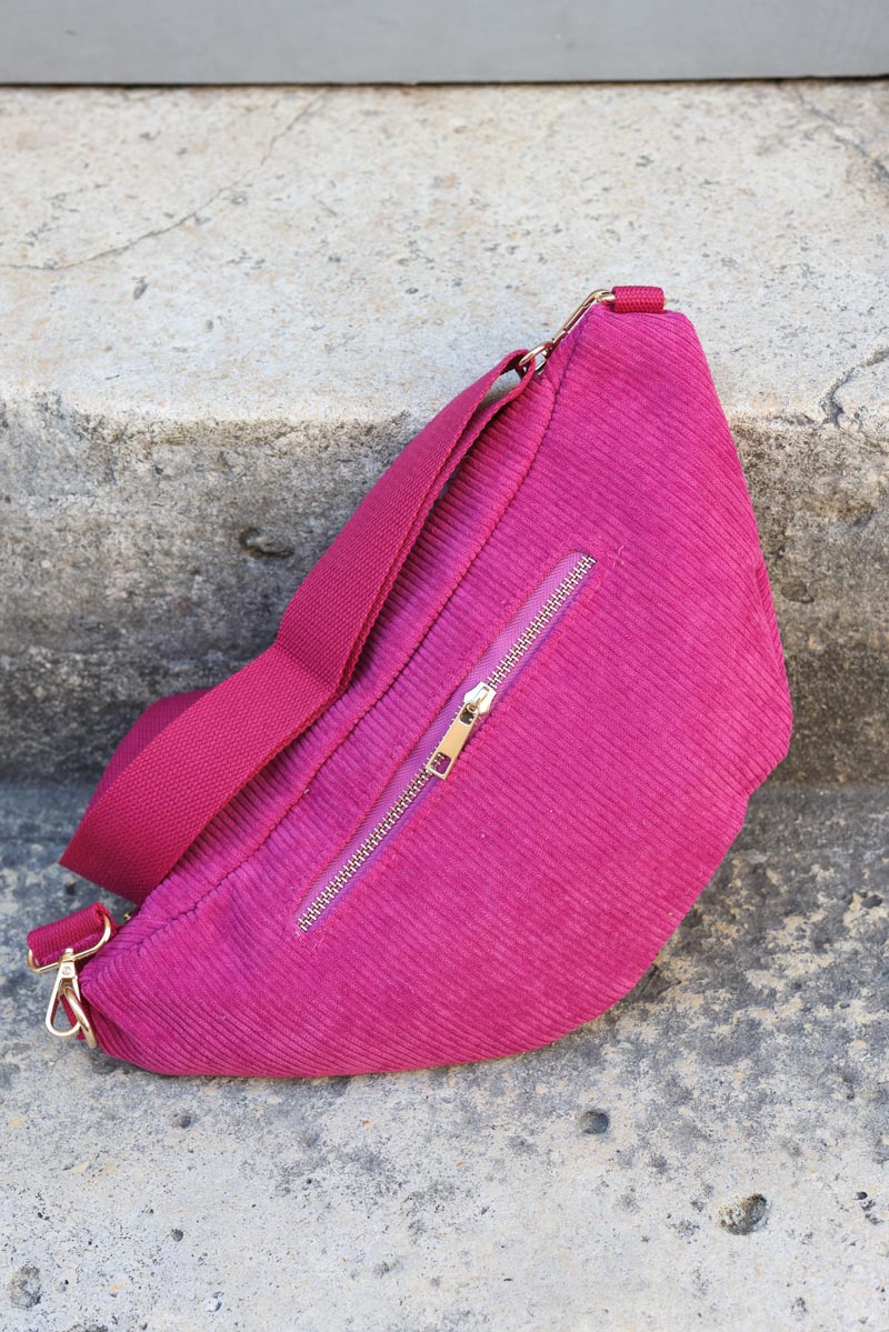 Banane bandouliere en velours cotele pink H039 (1)
