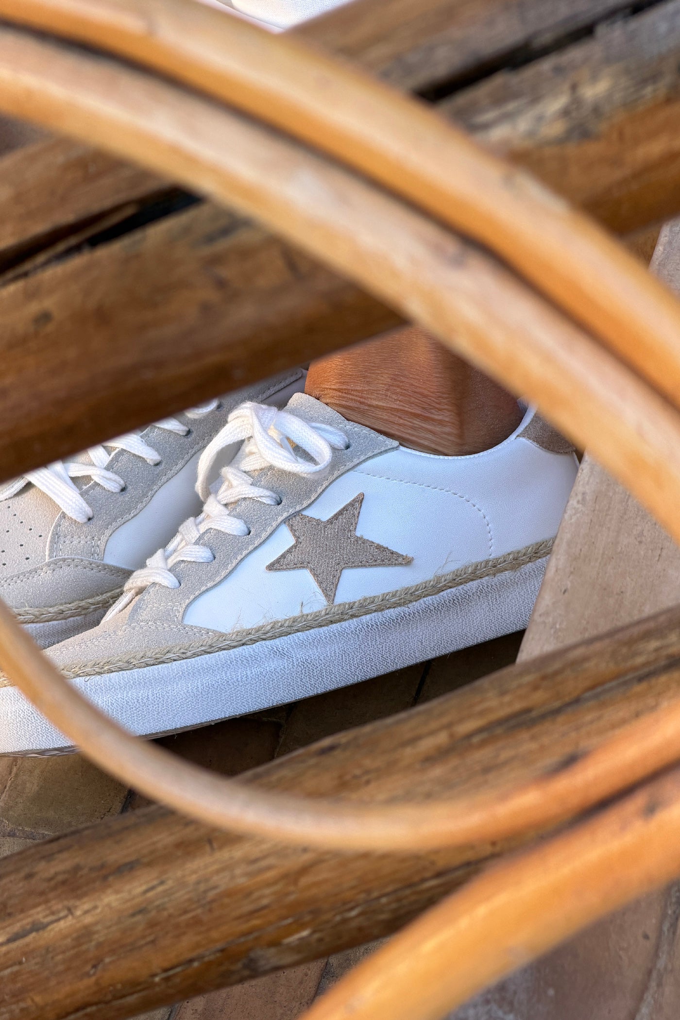 White Retro Star Rope Trim Sneakers