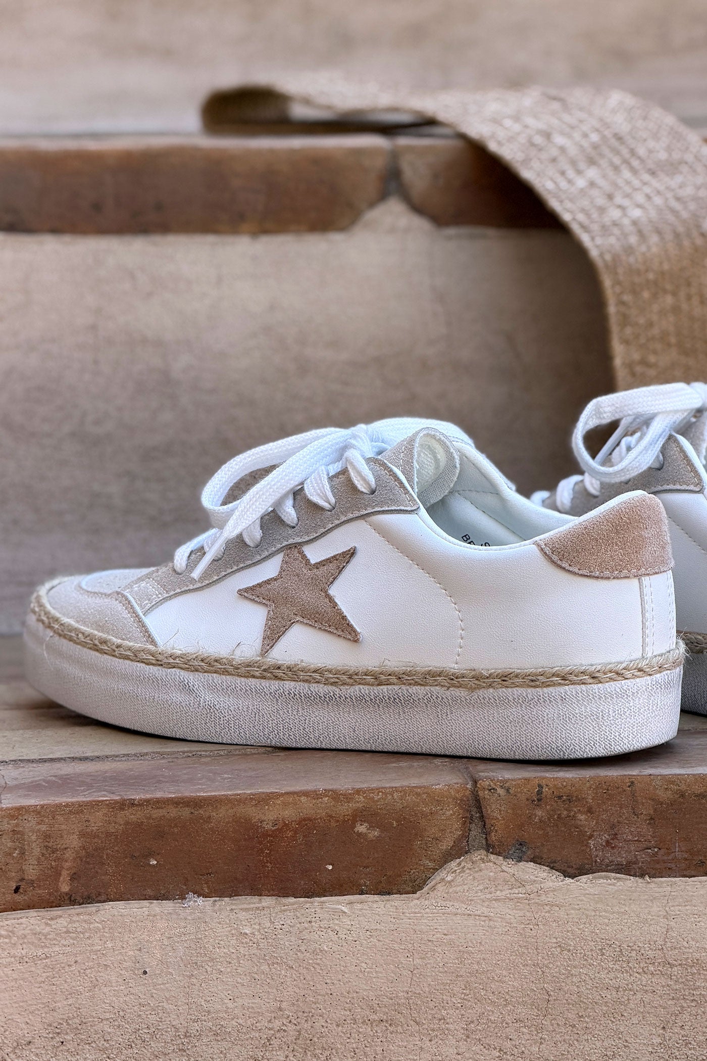 White Retro Star Rope Trim Sneakers