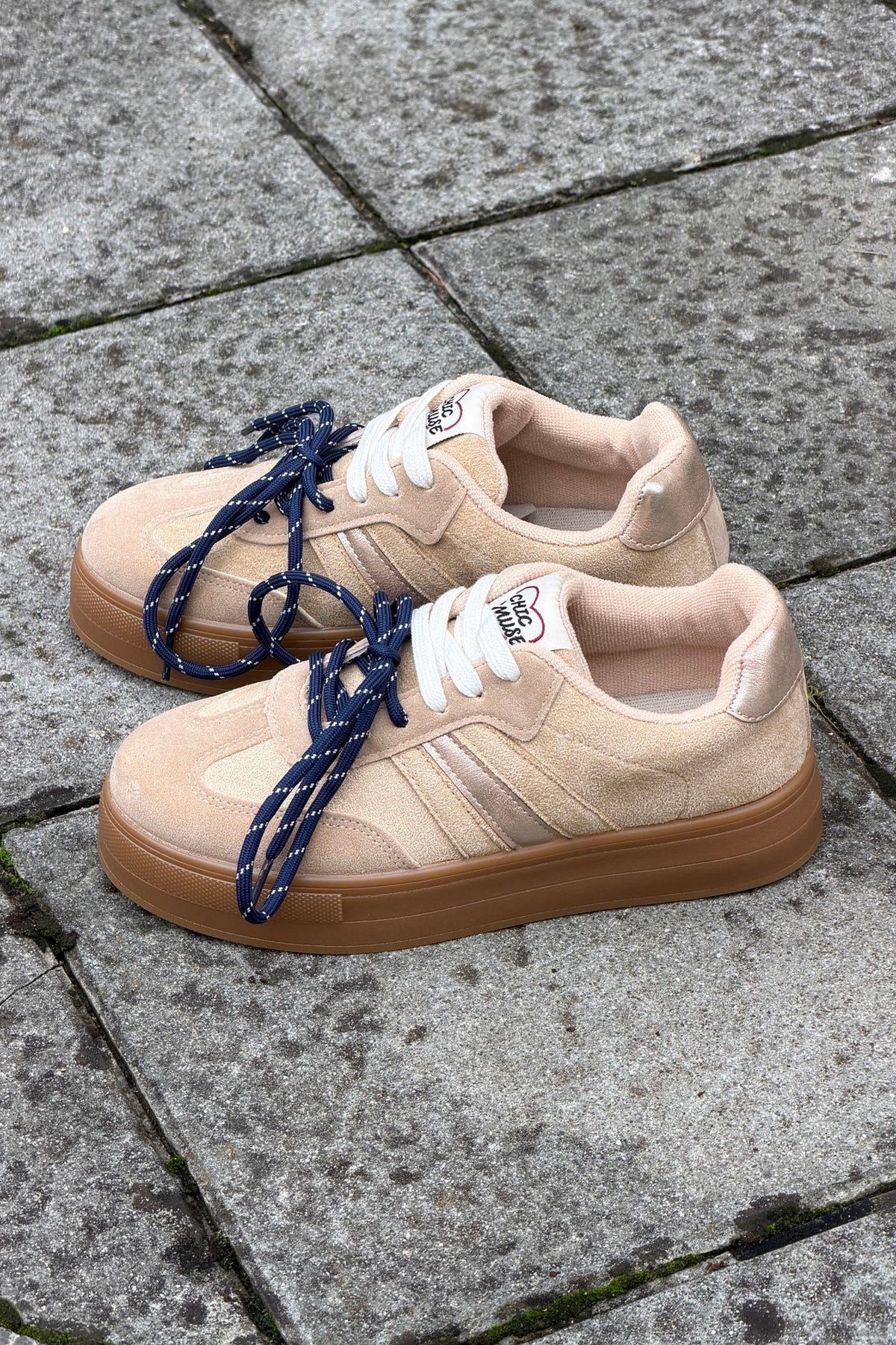 Beige Suedette Double Laced Skate Sneakers