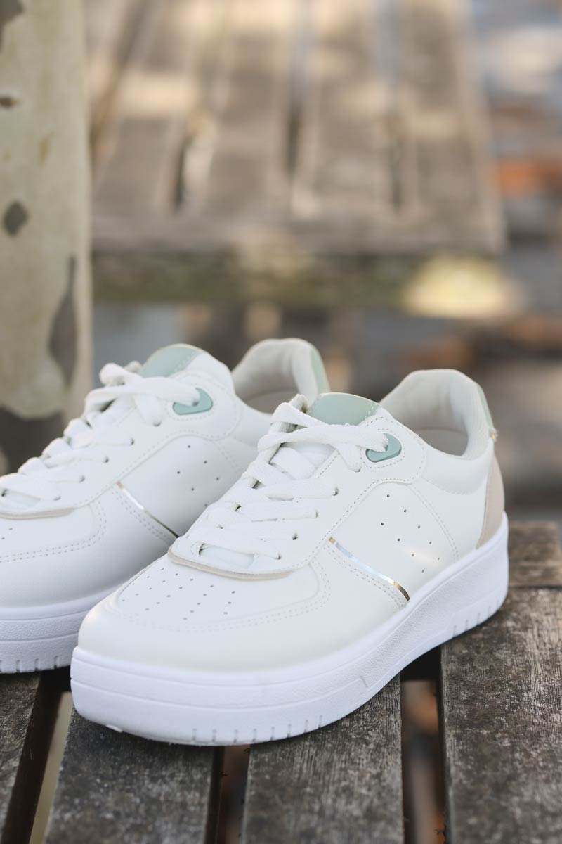 Baskets blanches compensees talon vert d'eau E090 (2)