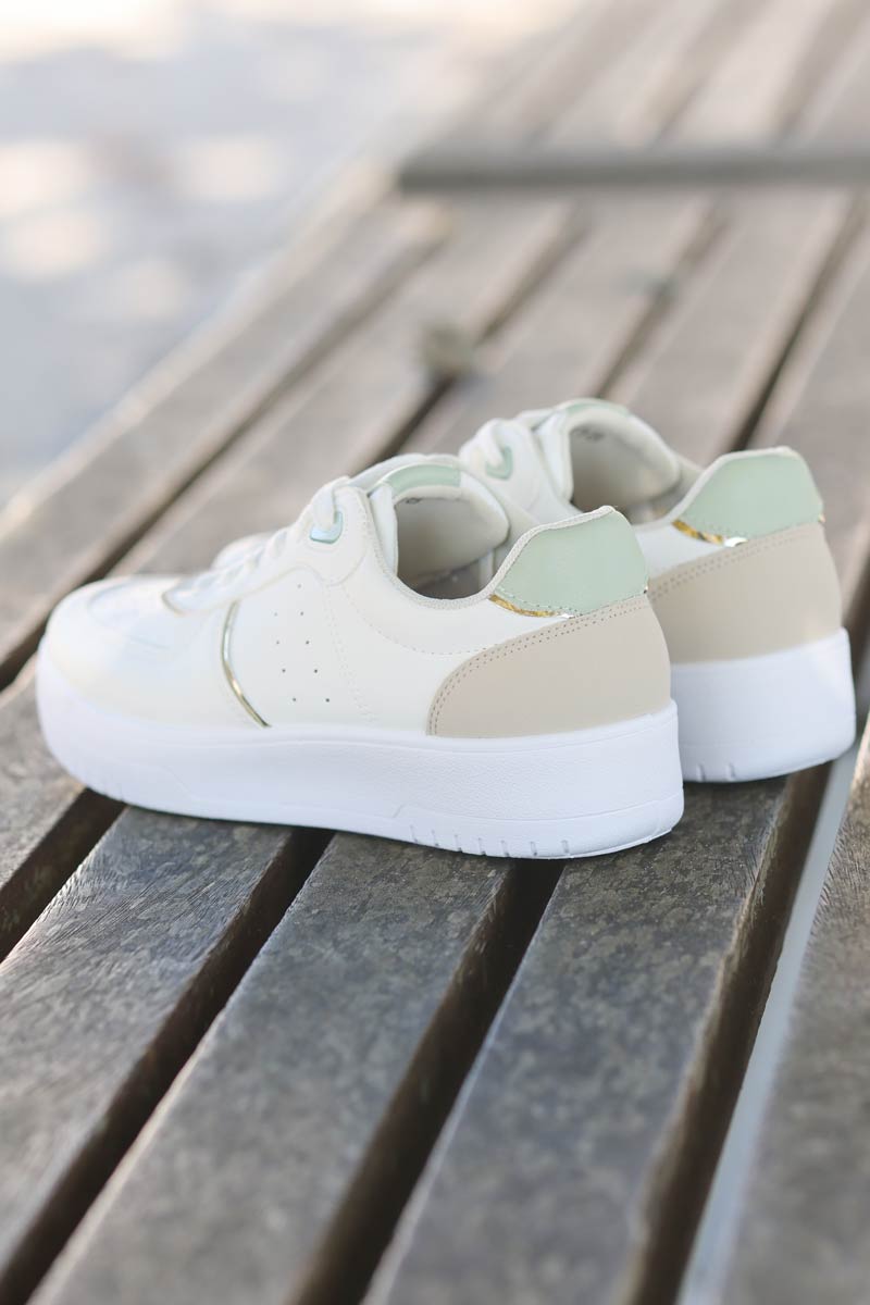 Baskets blanches compensees talon vert d'eau E090 (2)
