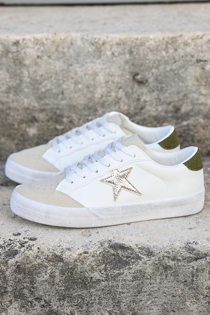 White used effect trainers with gold metallic star Horizons