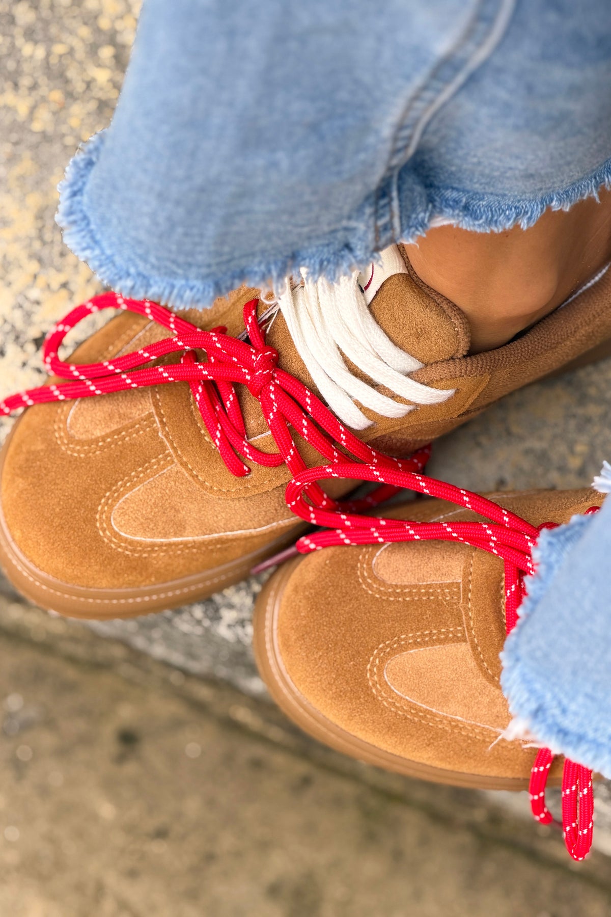 Camel Suedette Double Laced Skate Sneakers