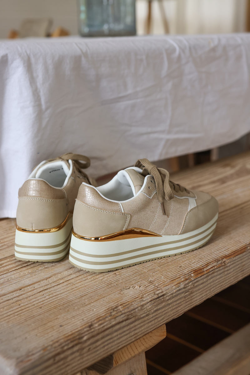 Baskets beige et gold à plateforme beige
