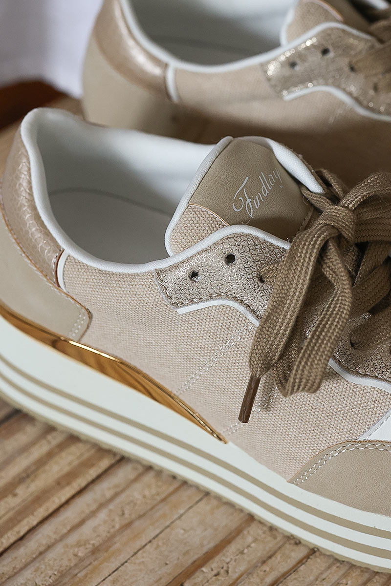 Baskets beige et gold à plateforme beige