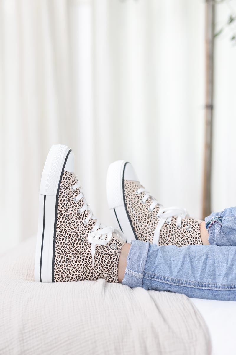 Baskets montantes simili brillant effet craquele leopard g011 (1)