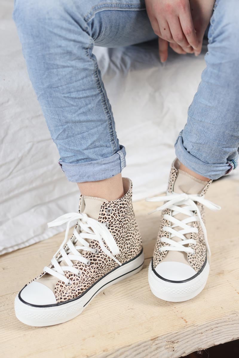 Baskets montantes simili brillant effet craquele leopard g011 (1)