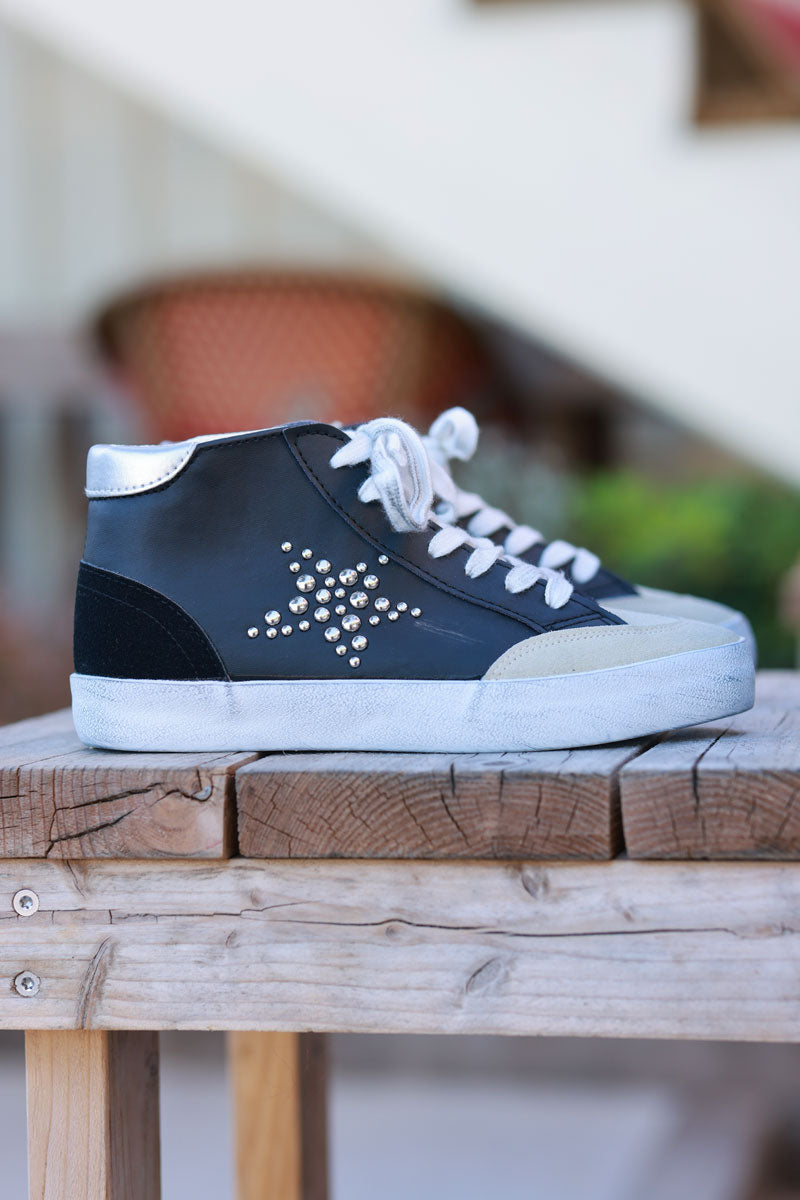 Black and Beige Star Sueded High Top Trainers