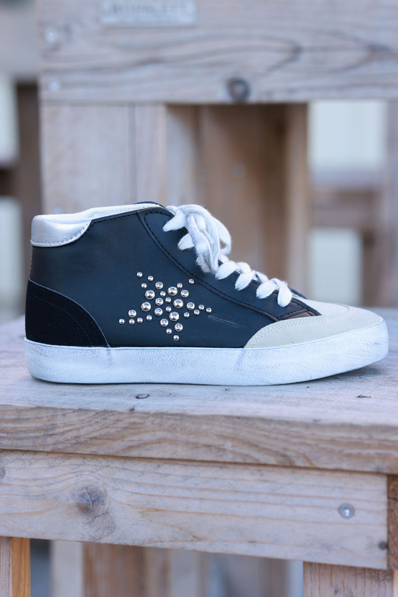 Black and Beige Star Sueded High Top Trainers