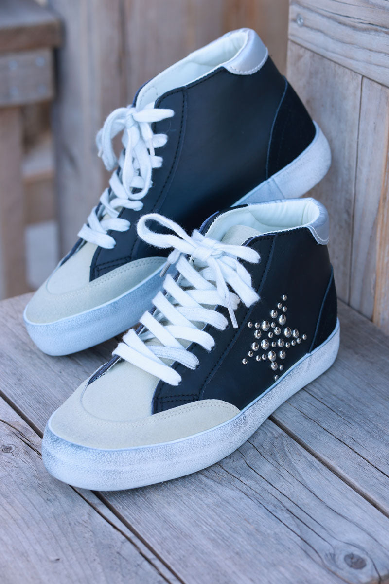 Black and Beige Star Sueded High Top Trainers