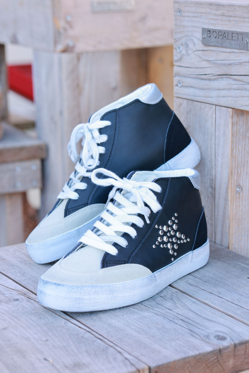 Black and Beige Star Sueded High Top Trainers