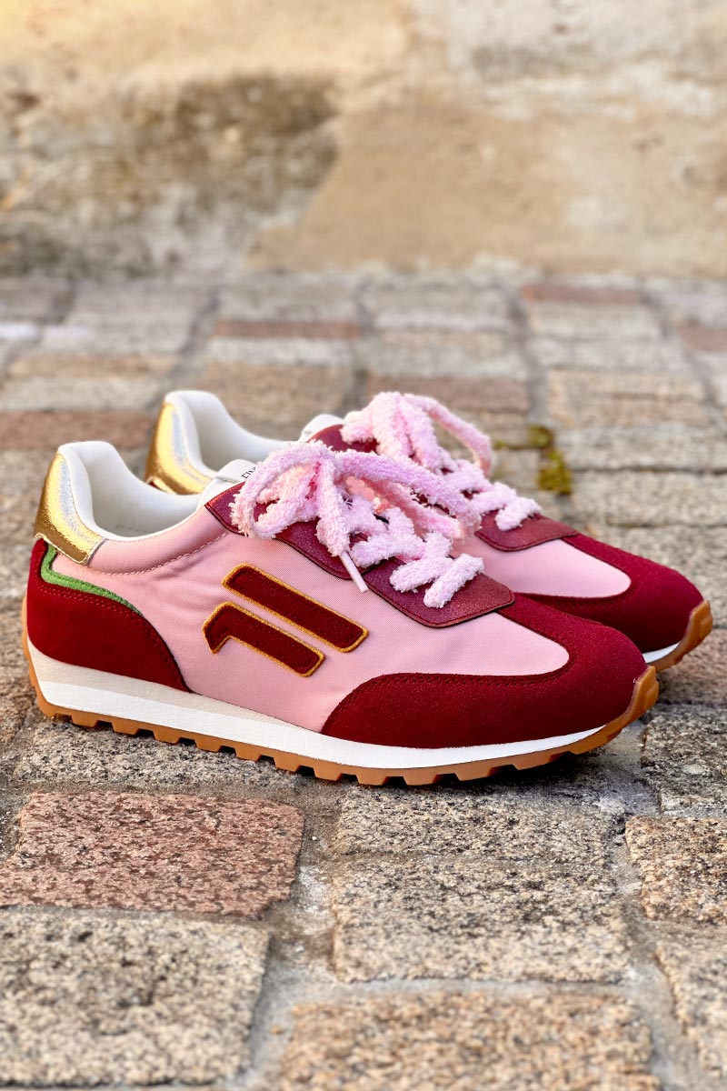 Baskets style running rose et aubergine avec lacets pilou pilou
