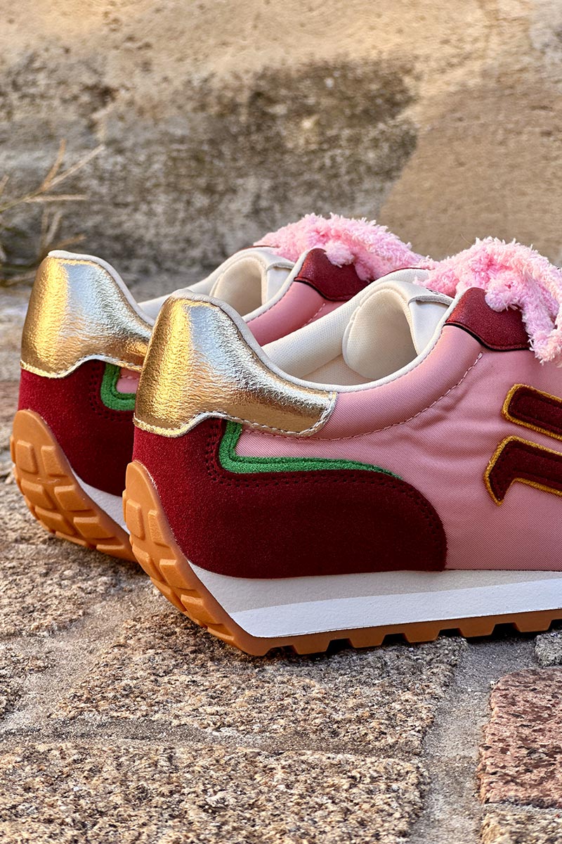 Baskets style running rose et aubergine avec lacets pilou pilou