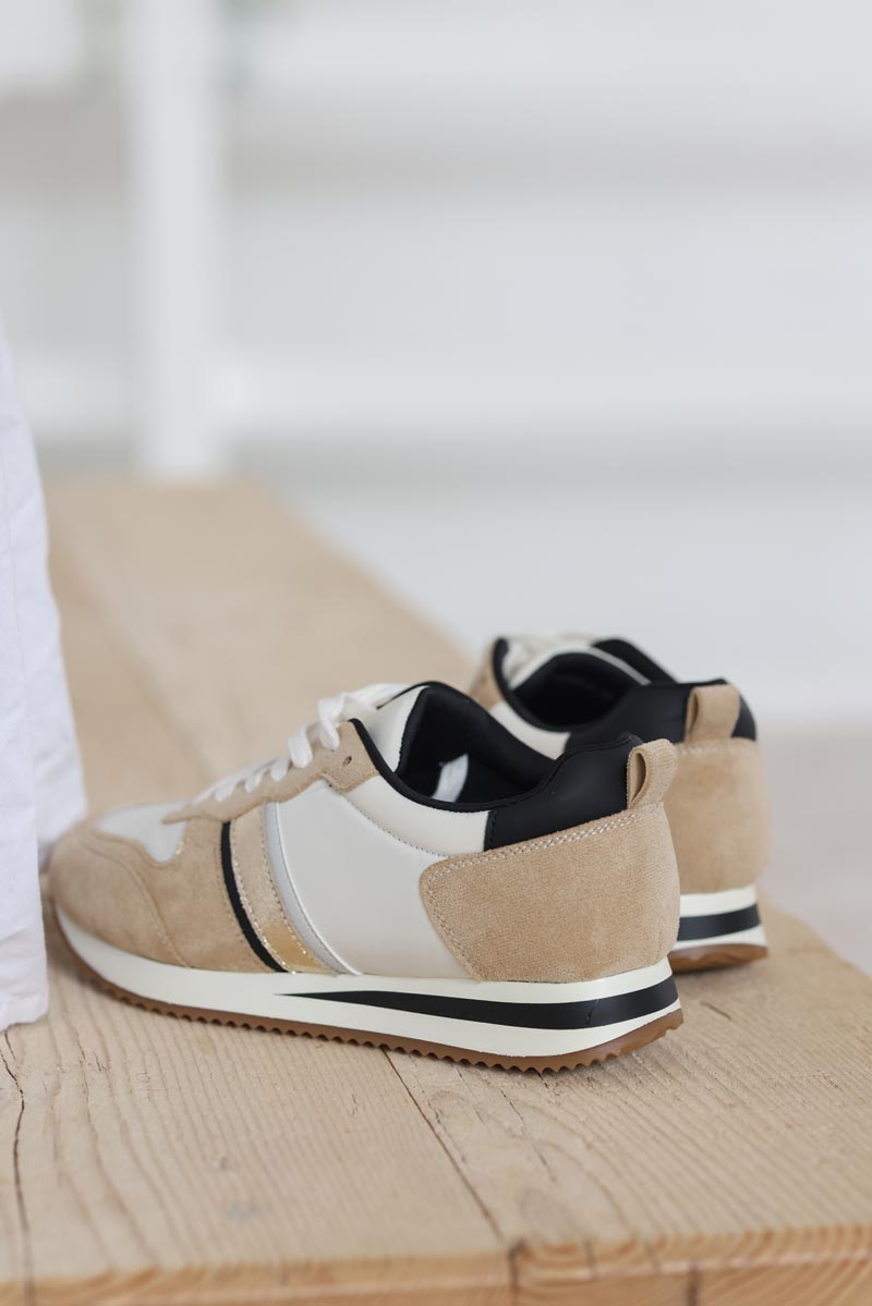 Baskets running beige dorees et noires H003 (1)