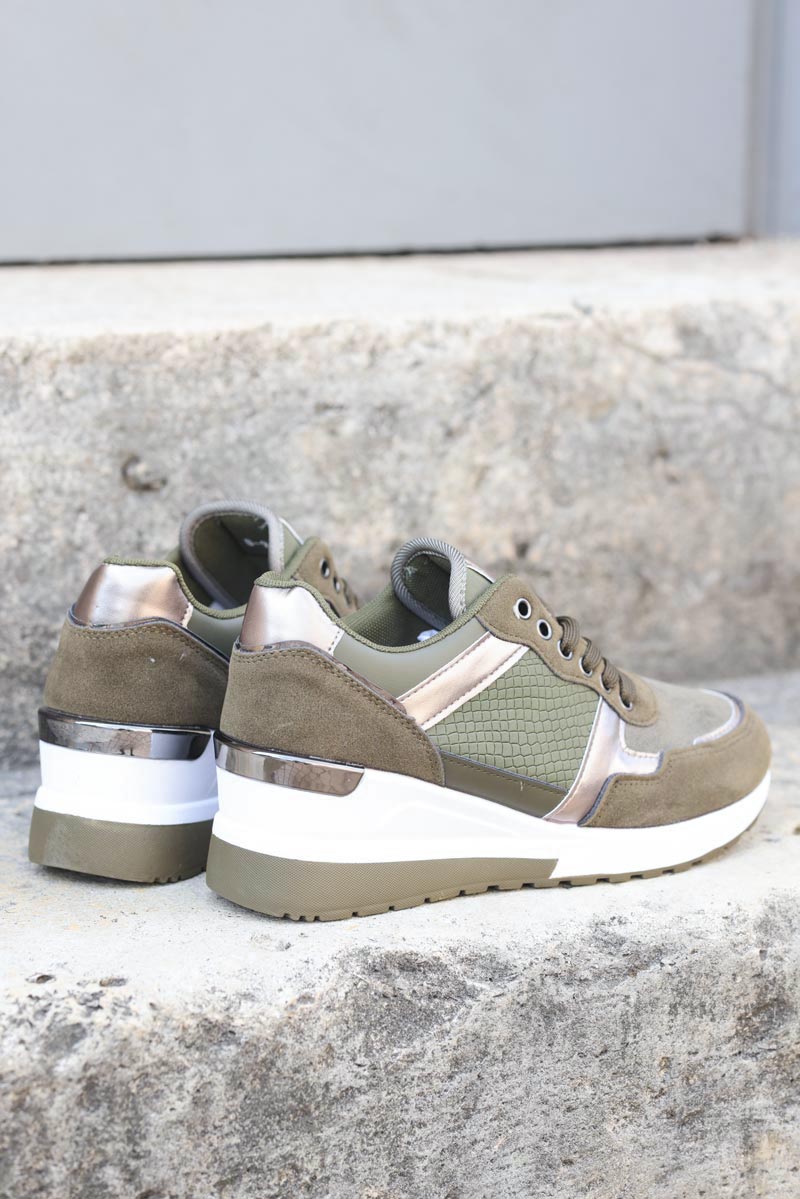 Baskets running kaki compensees suedine et python g072 (2)