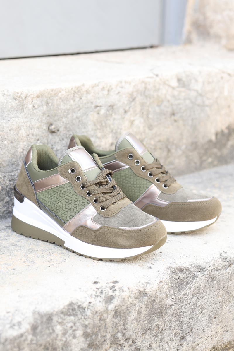 Baskets running kaki compensees suedine et python g072 (2)