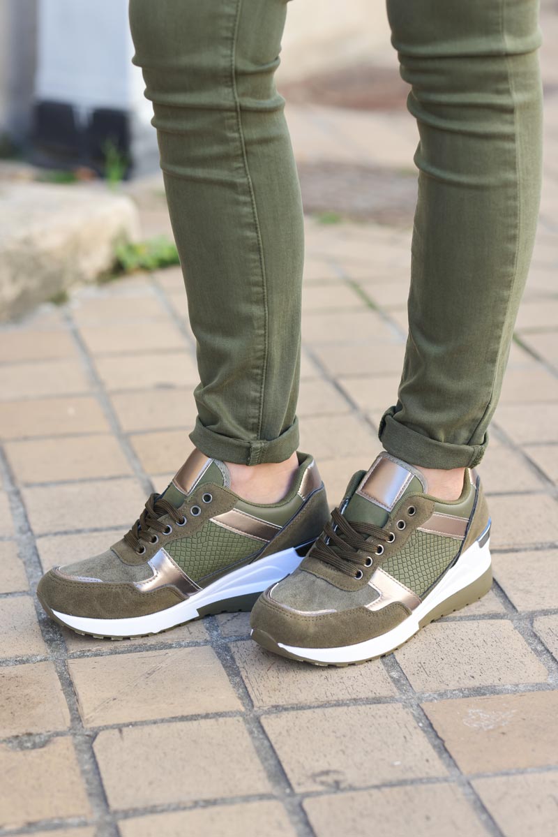 Baskets running kaki compensees suedine et python g072 (2)