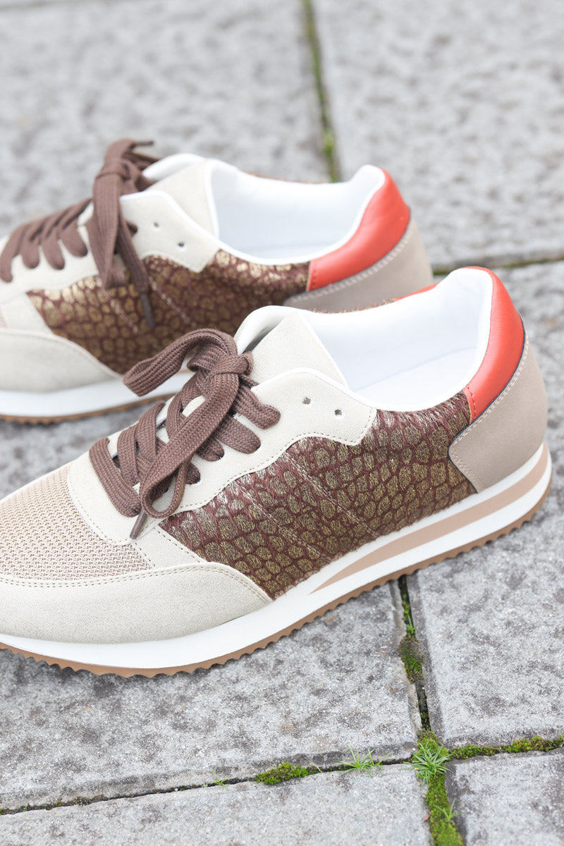 Baskets running taupe motif animal brillant G084 (1)