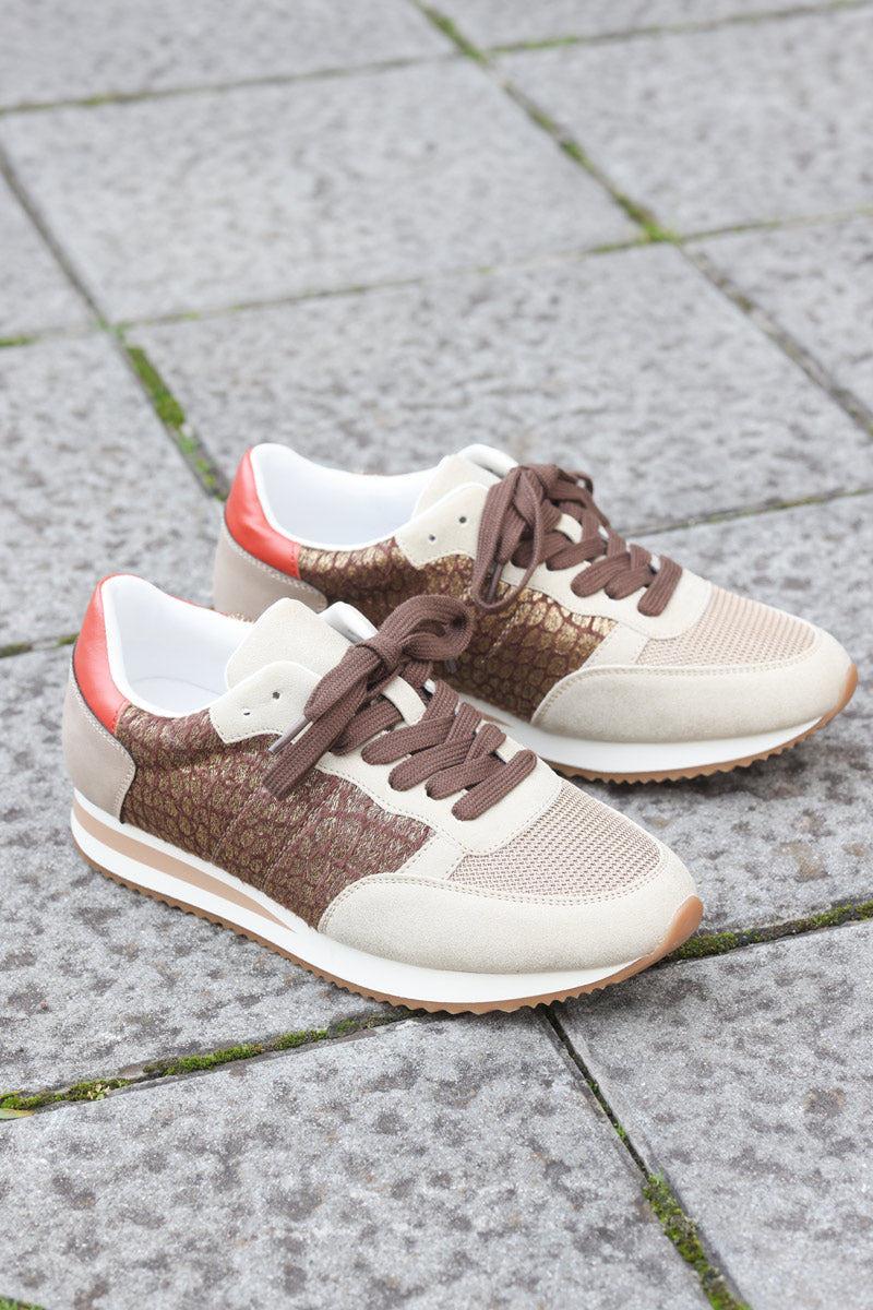 Baskets running taupe motif animal brillant G084 (1)