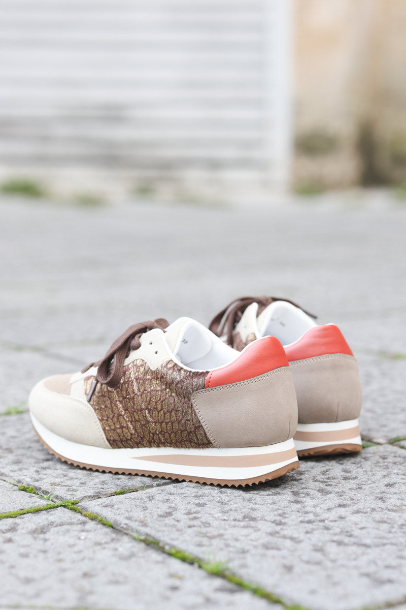 Baskets running taupe motif animal brillant G084 (1)