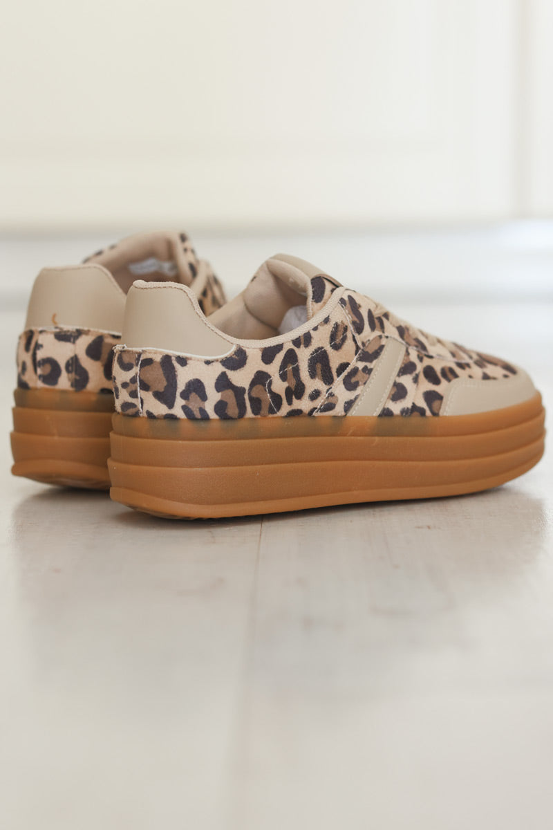 Leopard and Beige Stripe Vintage Sueded Trainers