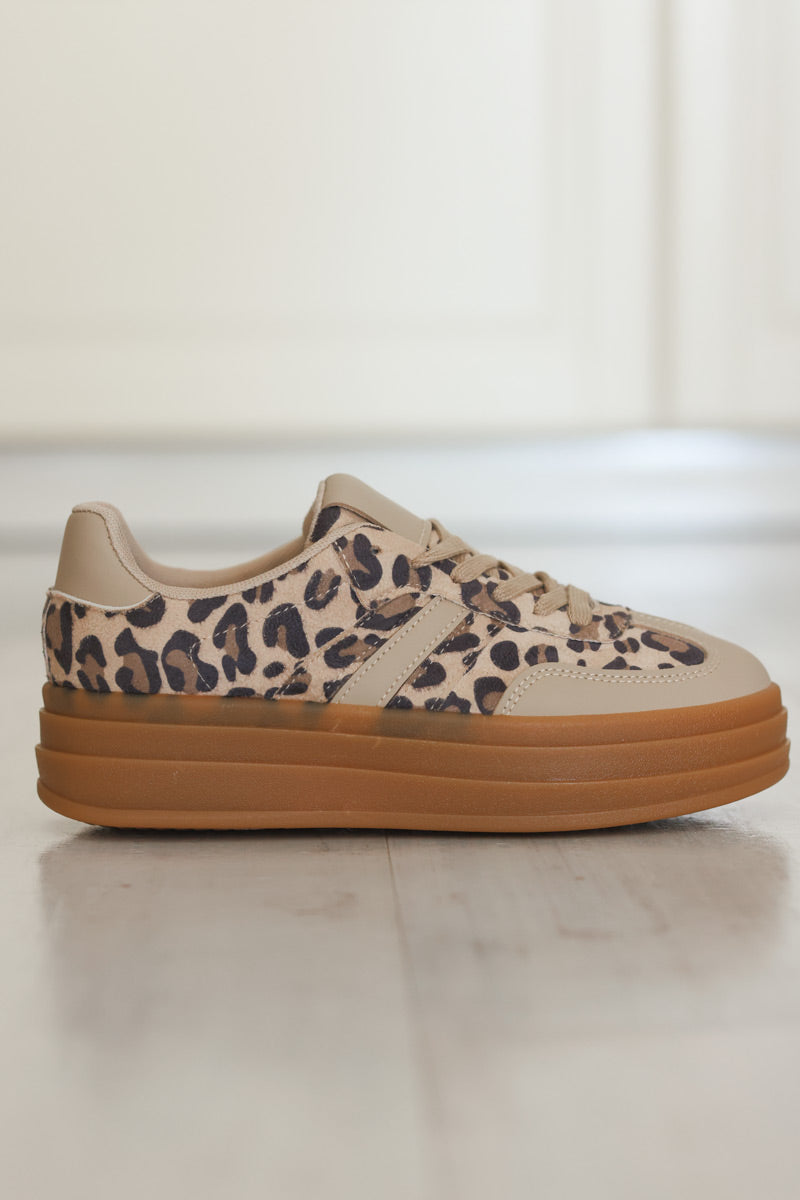 Leopard and Beige Stripe Vintage Sueded Trainers