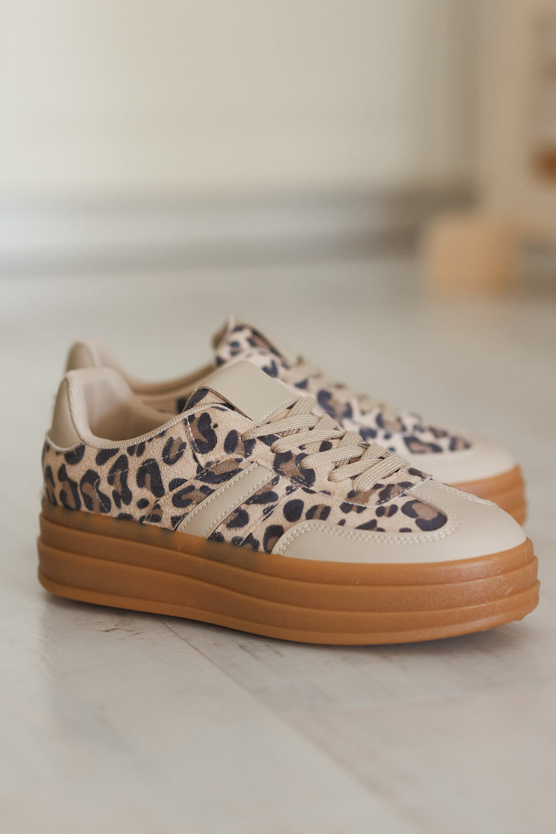 Leopard and Beige Stripe Vintage Sueded Trainers