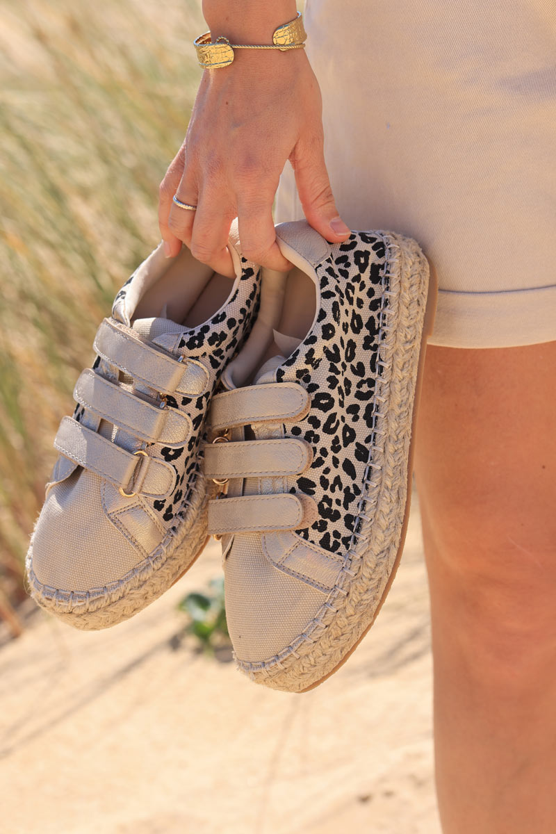 Beige Basket Plateforme Espadrille Leo Print Espadrille Style