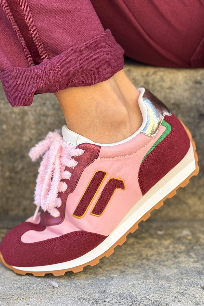 Baskets style running rose et aubergine avec lacets pilou pilou