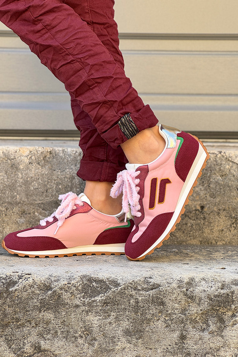 Baskets style running rose et aubergine avec lacets pilou pilou