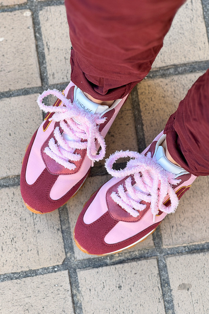 Baskets style running rose et aubergine avec lacets pilou pilou