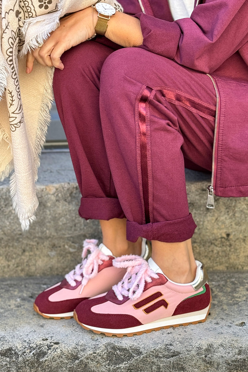 Baskets style running rose et aubergine avec lacets pilou pilou