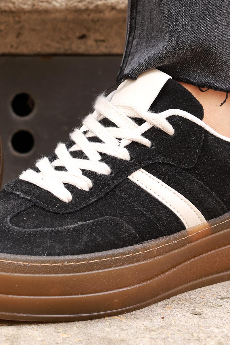 Black and Beige Sueded Striped Sport Sneakers