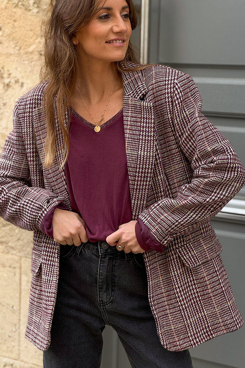 Burgundy Tweed Cropped Blazer