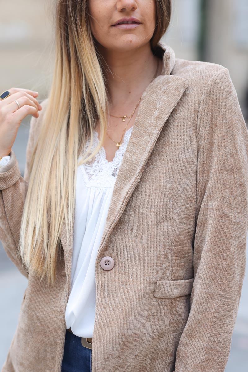 Blazer cintré marron glacé velours côtelé