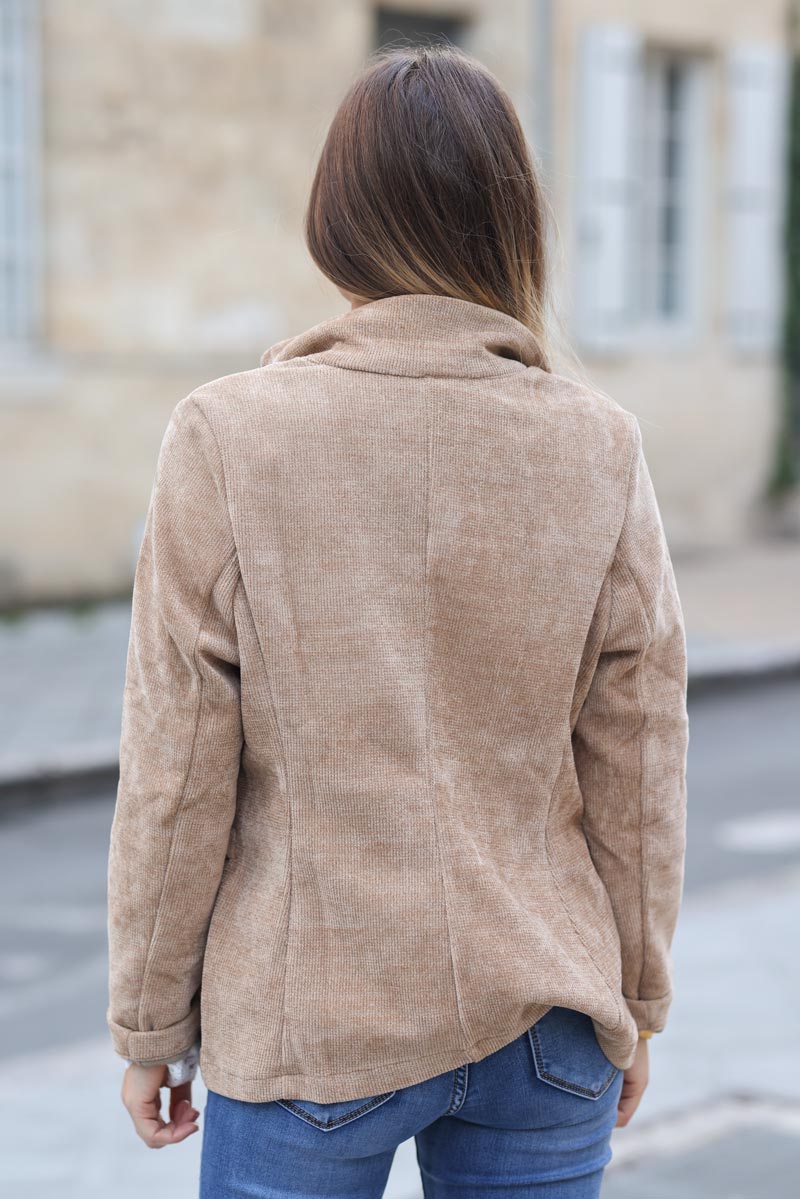Blazer cintré marron glacé velours côtelé