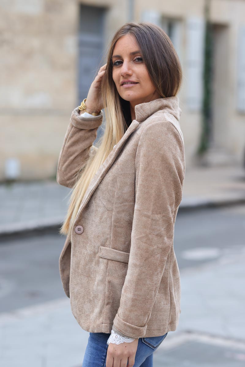 Blazer cintré marron glacé velours côtelé