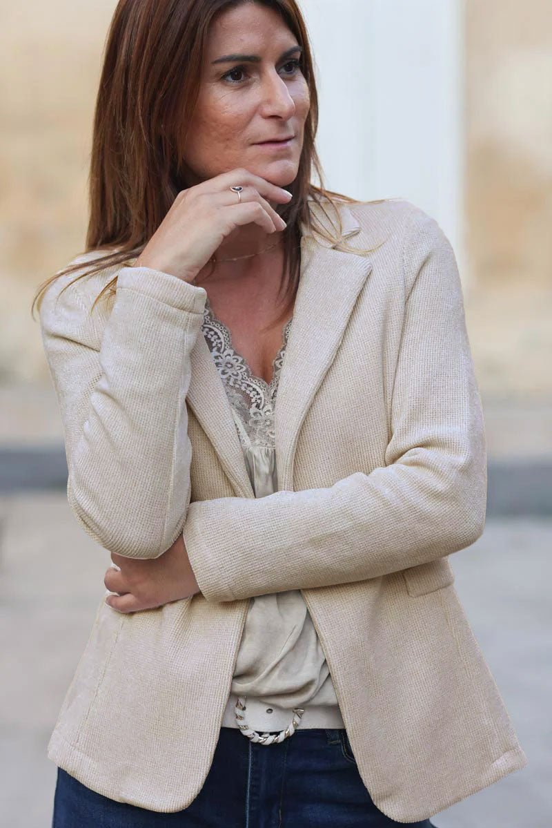 Blazer cintré velours côtelé beige