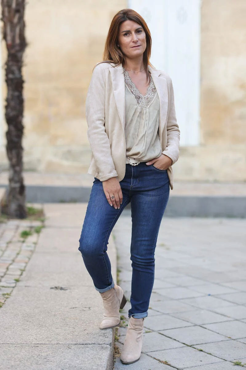 Blazer cintré velours côtelé beige