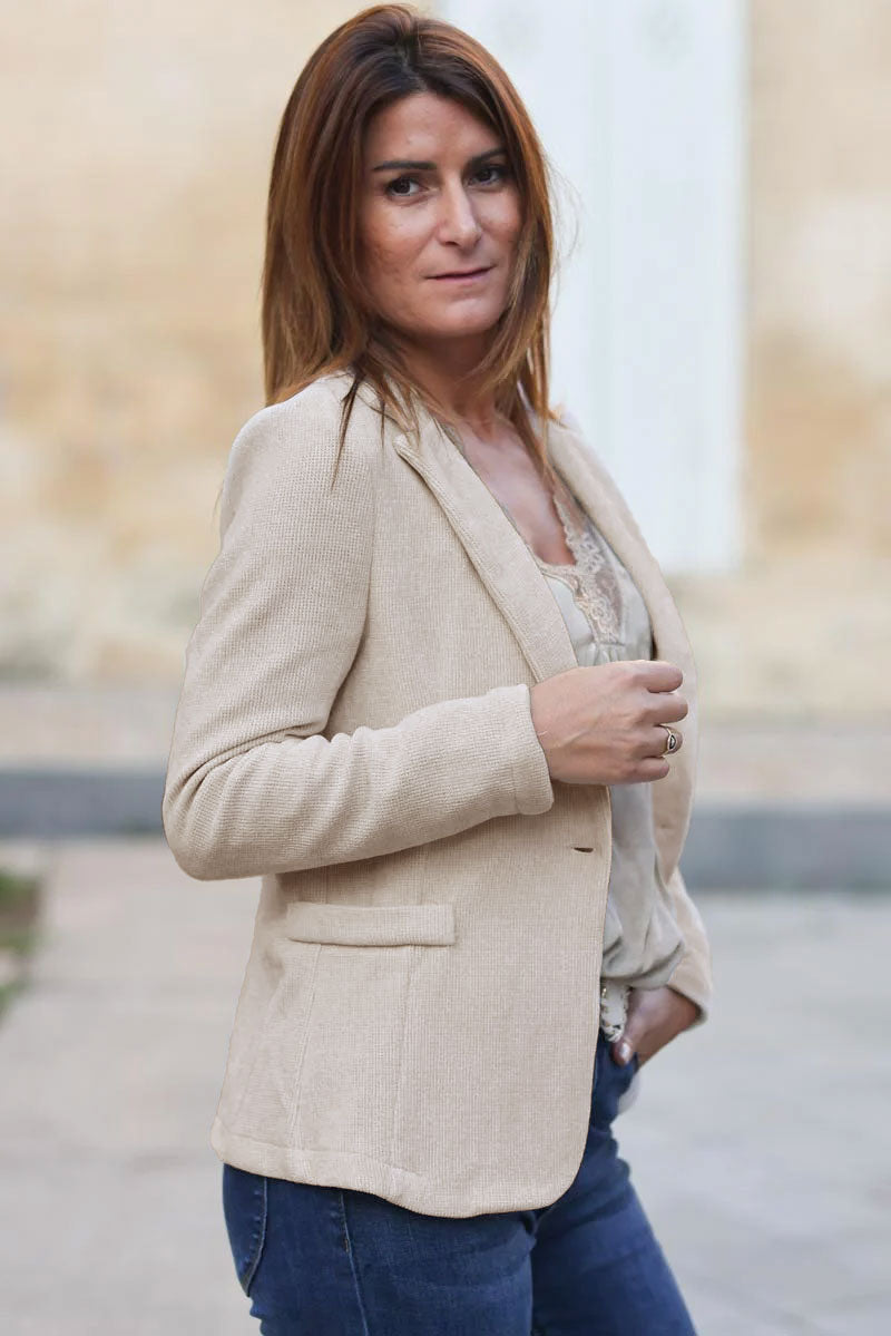 Blazer cintré velours côtelé beige