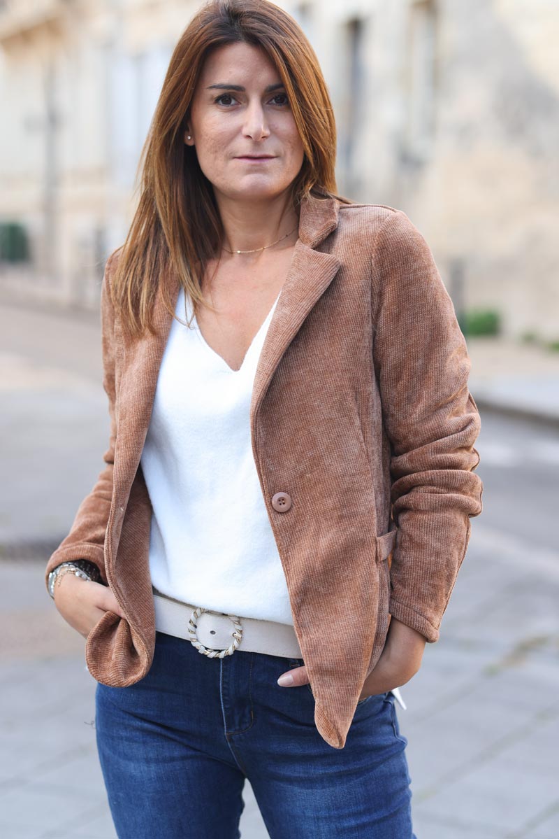 Blazer cintré velours côtelé camel