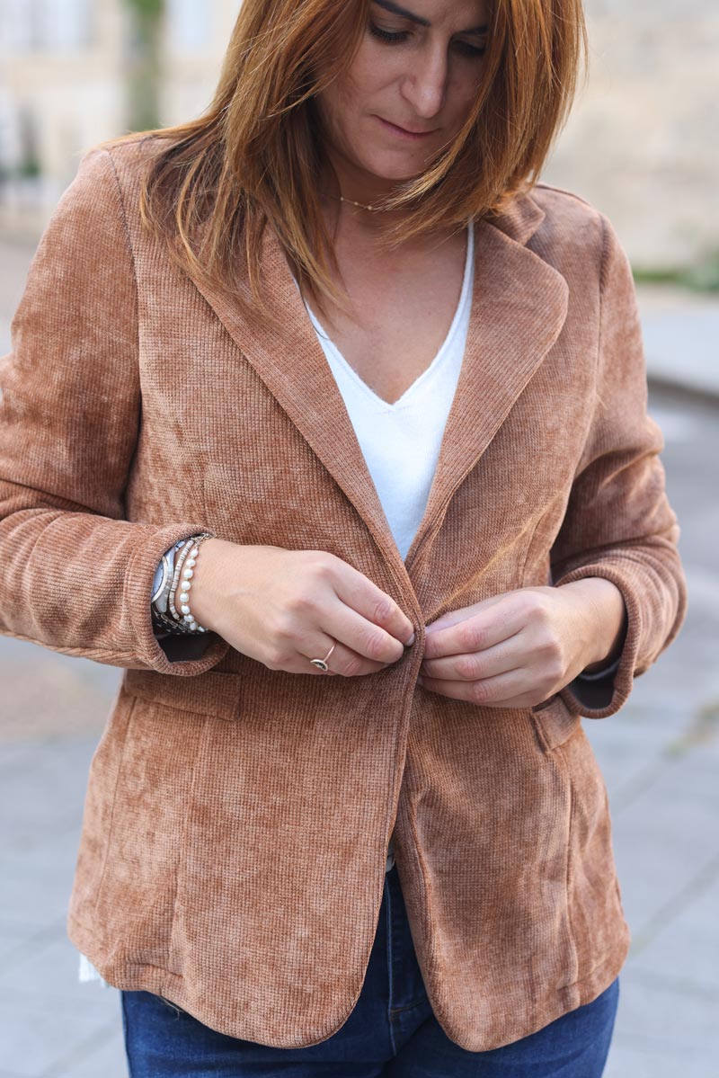 Blazer cintré velours côtelé camel