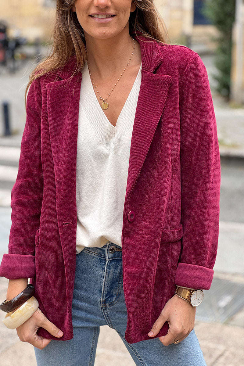 Burgundy corduroy tailored stretch blazer