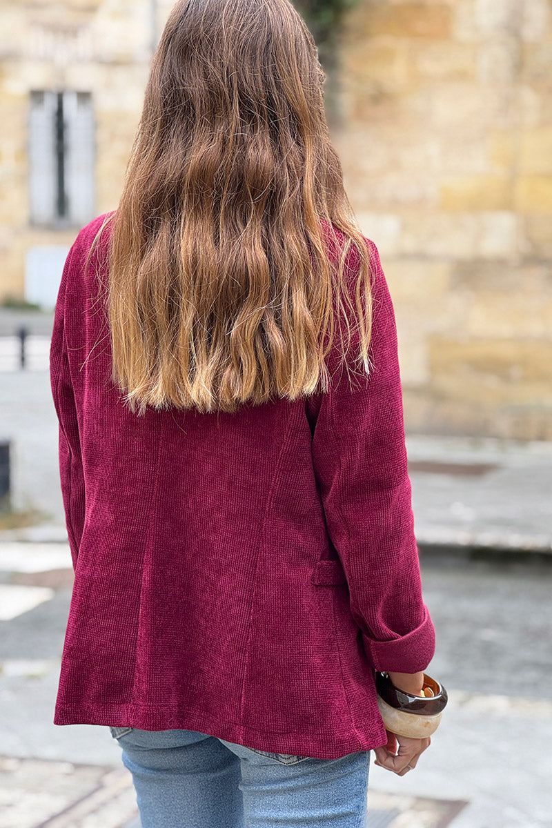 Burgundy corduroy tailored stretch blazer